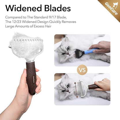 Pro Large 2-Sided Undercoat Rake, Deshedding Dematting Comb, Detangler Brush for Mats, Tangles & Shedding, Stainless Steel Blades, ABS Handle, Ideal for Long Haired Cats, Dogs and Rabbits