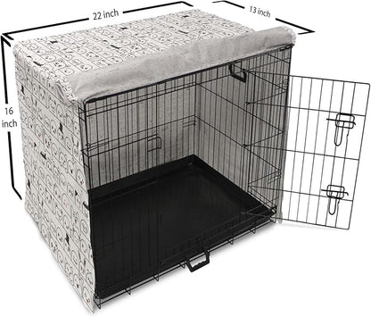Lunarable Cartoon Dog Crate Cover, Funny Creatures and Monsters Doodle Faces in Manga Style Emotions, Easy to Use Pet Kennel Cover for Small Dogs Puppies Kittens, 22 Inch, Charcoal Grey Coral White