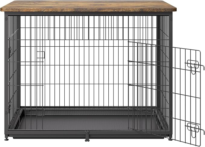 VEVOR 44in Dog Furniture Kennel - Decorative Wooden Dog Crate with Removable Tray, Double Doors, End Table for Small to Large Dogs