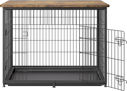 VEVOR 44in Dog Furniture Kennel - Decorative Wooden Dog Crate with Removable Tray, Double Doors, End Table for Small to Large Dogs