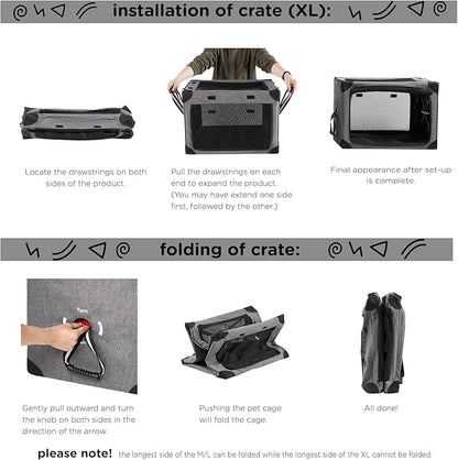 Travel Dog Crate - 37 Inch Collapsible Portable Foldable Crates for Large Dogs with Detachable Storage Bag, Removable Pad, and Mesh Windows for Outdoor & Indoor (Black)