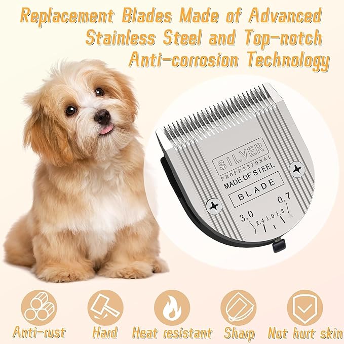 Professional Animal 5-in-1 Adjustable Blade Compatible with WAHL Arco, Bravura, Chromado, Creativa, Figura, and Motion Pet, Replacement Blade 1Pc+Guide Comb 3/8”~1/2” 3Pcs.