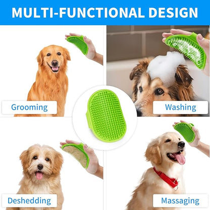 Dog Bath and Grooming Brush | Shampoo Massage Comb With Adjustable Loop Handle for Short and Long Hair Cats and Dogs, 2pcs (Tapered Head, Blue + Green)