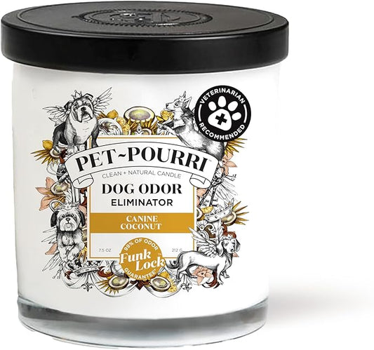 Pet-Pourri Canine Coconut Dog Deodorizer Candle – Puppy & Dog Safe – Plant Based Ingredients & Wax – Vet Approved – Aromatherapy & Air Freshener for Pet Odor – Scented with Coconut, Jasmine & Pear