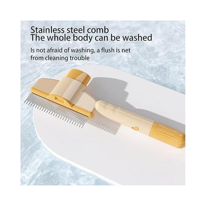 Pet Hair Removal Comb Flea Comb New with Release Button for Cat Dog, New Pet Grooming Brush, De-Shedding Dog Hair Comb, Cat Supplies, Pet Grooming Brush Supplies (Yellow+Green）
