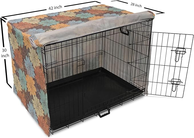 Lunarable Floral Dog Crate Cover, Blossoming Flowers Pattern Botanical Garden Art Illustration Colorful Vintage Design, Easy to Use Pet Kennel Cover for Small Dogs Puppies Kittens, 42 Inch, Brown