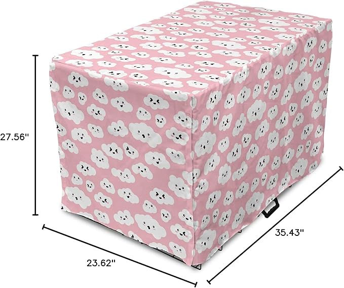 Ambesonne Cloud Dog Crate Cover, Continuous Fluffy Cumulus Blush Tones Sky Cartoon, Easy to Use Pet Kennel Cover for Medium Large Dogs, 36 Inch, Pink Charcoal