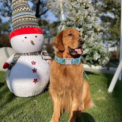 Maca Bates Christmas Collars for Dogs Cotton Soft Christmas Tree Dog Collar with Metal Buckle Winter Dog Collar Adjustable for Small Medium Large Dog
