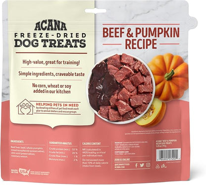 Singles Freeze Dried Dog Treats, Limited Ingredient Grain Free Beef & Pumpkin Recipe, 3.25oz