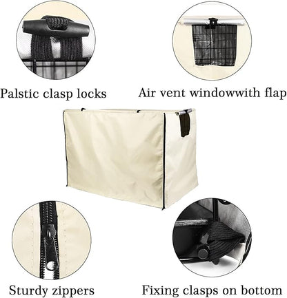 Dog Crate Cover 36 inch - Double Door, Dog Kennel Indoor, Waterproof Dog Kennel Cover with Air Vent Window, for Indoor/Outdoor Most Wire Dog Crate(Beige)