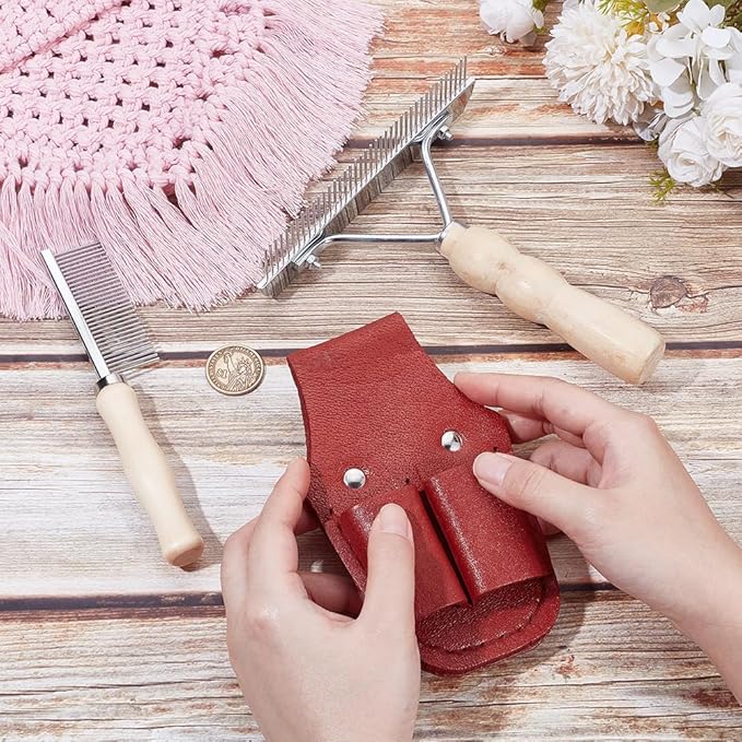 OLYCRAFT 2 Pcs Wooden Handle Grooming Comb with 1 Pc Leather Show Comb Holder Metal Tassel Combs Single-Sided Pet Comb Pet Grooming Comb for Removing Tangles and Knots Grooming Tool