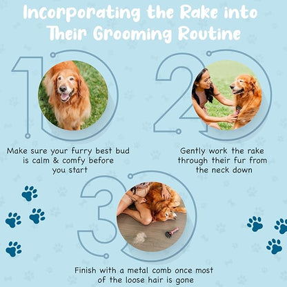 Sinko Undercoat Rake for Dogs & Cats, Dematting Comb with Extra Wide Double-Sided Stainless Teeth for Detangling, Deshedding, Brushing & Removing Shed Fur, Knots, Mats, and Tangles in Pets (Blue)