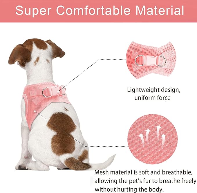 TwoEar Dog Vest Harness Reflective, No-Pull Pet Harness Easy Control with Breathable Mesh, Soft Puppy Step-in Harness No-Choke for Outdoor Walking, Training for Small Dogs(S, Pink)