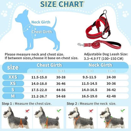SlowTon No Pull Small Dog Harness and Leash Set, Puppy Soft Vest Harness Neck & Chest Adjustable, Reflective Lightweight Harness & Anti-Twist Pet Lead Combo for Small Medium Dogs (Red, XXS)