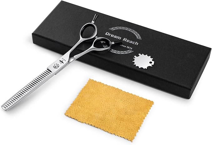 PURPLRBIRD 7 Inch Straight Dog Grooming Scissors Pet Thinning Texturizing Shears Professional Safety Blunt Tip Trimming Shearing for Dogs Cats Face Paws Limbs Japanese Stainless Steel Silver