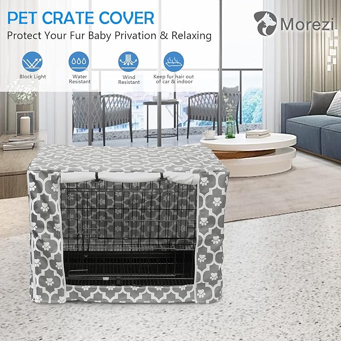 Dog Crate Cover Kennel Dogs Covers fits Small Medium Large crates cage Heavy Nylon Waterproof soundproof Indoor Outdoor - Cover only - Gray paw - 36 inch