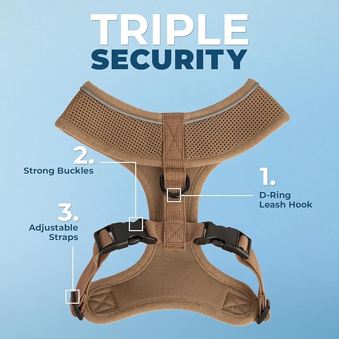 Voyager Aerolite No Pull Mesh Dog Harness with Lightweight, Soft, Breathable, Reflective Stitching, and Adjustable Straps for Walking, Running, Training, Heavy Duty and Durable - Beige, M