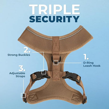 Voyager Aerolite No Pull Mesh Dog Harness with Lightweight, Soft, Breathable, Reflective Stitching, and Adjustable Straps for Walking, Running, Training, Heavy Duty and Durable - Beige, M