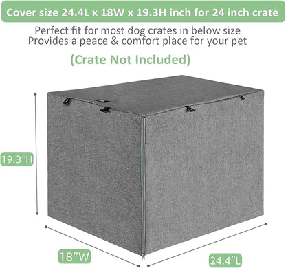 X-ZONE PET Double Door Dog Crate Cover - Polyester Pet Kennel Cover (Fits 24 30 36 42 48 inches Wire Crate) (24 Inch, Grey)