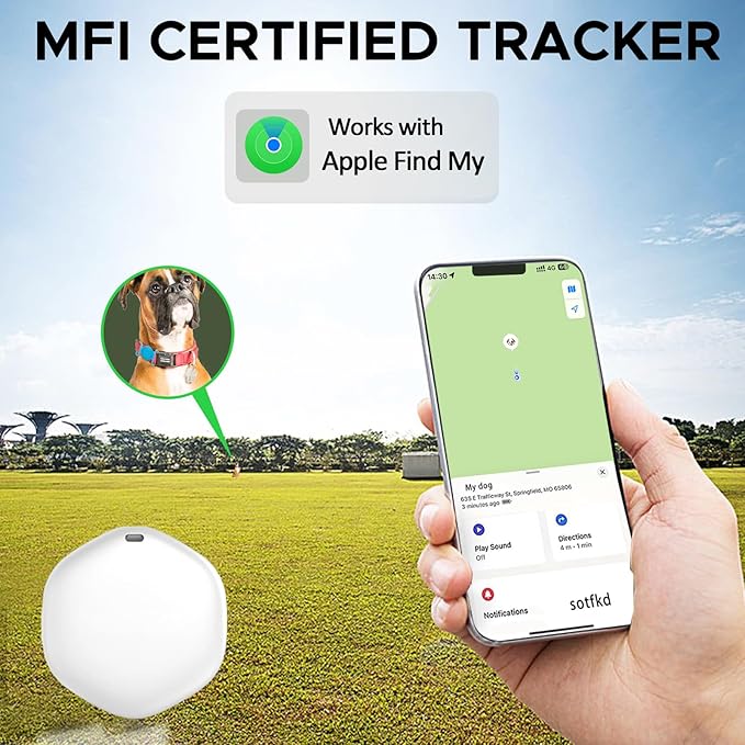 GPS Tracker for Dogs, Mini GPS Pet Tracker with Silicone Cover, IPX8 Waterproof GPS Tracker for Kids,No Monthly Fee,Work with Apple Find My(iOS Only),Dog Tracker Finder Tracker Pets(Blue-L)