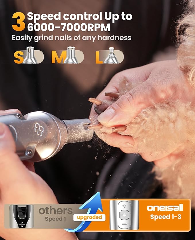 oneisall Dog Clippers and Paw Trimmer with Low Noise, 4 - in - 1 Cordless Dog Grooming Kit with 3 - Level Speed Clippers (7000 RPM) for Grooming Thick Hair, Waterproof Shaver for Dogs and Cats