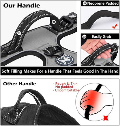 PoyPet No Pull Dog Harness, No Choke Front Clip Dog Reflective Harness, Adjustable Soft Padded Pet Vest with Easy Control Handle for Small to Large Dogs(Grey,L)