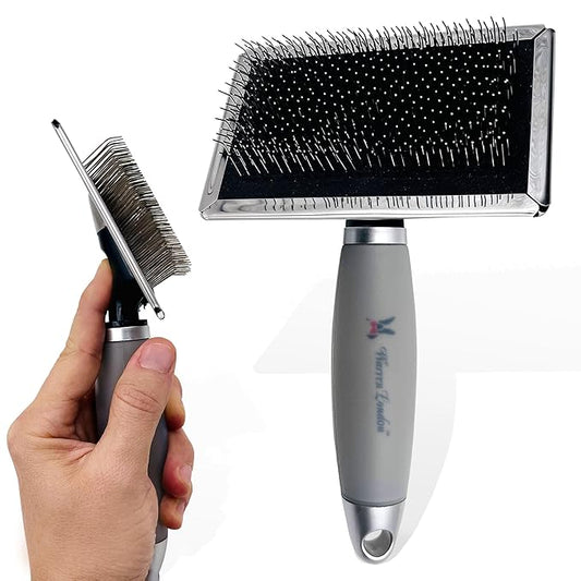 Warren London Slicker Brush for Dogs – Gentle Detangling & Shedding with Comfort Gel Handle – Removes Mats, Loose Fur & Undercoat – Groomer-Approved for long thick doodle Coat Types