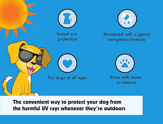 Petkin Dog Sunscreen Sunwipes (2-Pack) - Sunscreen for Dogs, SPF 15 - Simply Wipe on Anytime for Instant Sun Protection - Includes 20 Jumbo Size Wipes, Vanilla Coconut Scent - Ideal for Home or Travel