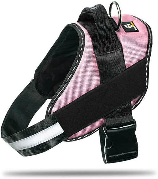Non Pull Dog Harness with Patch Panels and Handle, Adjustable, Reflective, No Choke, Heavy Duty Easy On Service Dog Vest Harnesses for Medium Large Small Sized Dogs - Pink, 2XL
