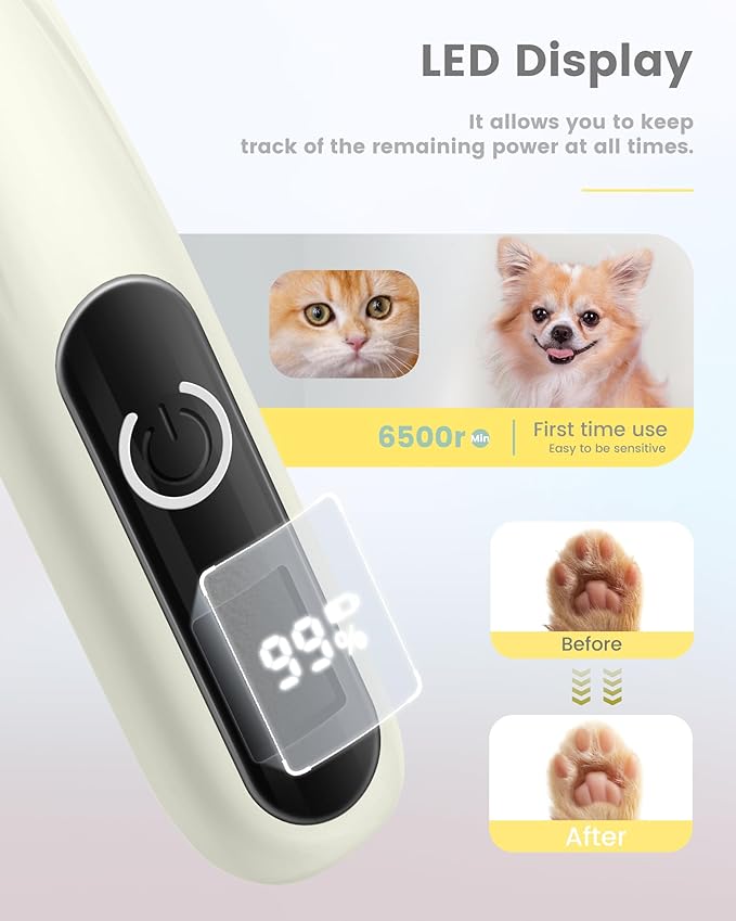 Upgrade Sharper Dog Paw Trimmer with LED Light, Low Noise Paw Trimmer for Dogs, Cordless Type-C Rechargeable Dog Clippers for Grooming Paws, Ears, Face, Rump