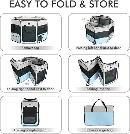 X-ZONE PET Dog Playpen Portable Pet Play Pens for Puppies, Cat, Rabbit, Chicks, Foldable Exercise Play Tent Kennel Crate, Indoor/Outdoor Travel Camping Blue Medium
