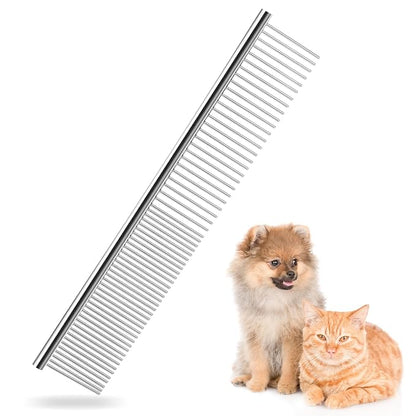 Stainless Steel Pet Grooming Comb with Rounded Ends, Metal Dog Combs for Grooming Matting Professional Dog Groomings Comb Detangler Deshedding Brush for Long Short Haired Dogs and Cats (7.4 Inches)
