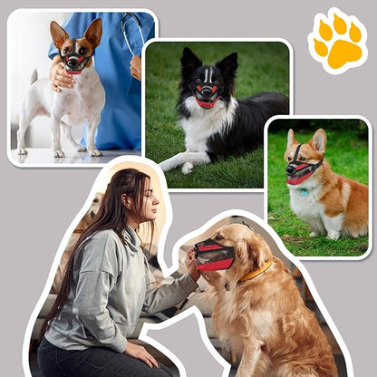 Dog Muzzle for Large Medium Small Dogs, Soft Mesh Muzzle for Dogs with Reflective Adjustable Strap, Prevent Biting Chewing and Licking, Dog Nose Open Design for Reduction Friction (Red, M)