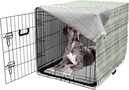 Lunarable Aquamarine Dog Crate Cover, Romantic Pattern with Heart Shapes in Rows, Easy to Use Pet Kennel Cover for Medium Large Dogs, 48 Inch, Champagne Laurel Green