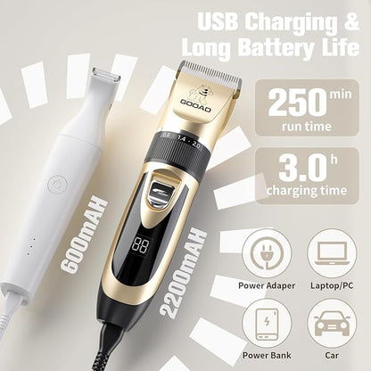 Goood Cat Clippers for Matted and Long Hair - Quiet Cordless Grooming Kit with Paw Trimmer and Nail Grinder for Cats, Small Dogs & Animals