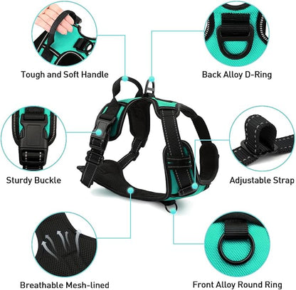 Joytale No Pull Dog Harness for Extra Large Dogs, Reflective Pet Vest with Front Clip, Adjustable Soft Padded Harnesses with Easy Control Handle for Training and Walking, Teal, XL