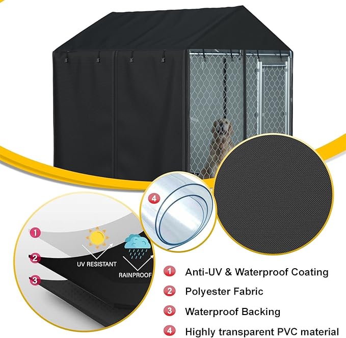 Outdoor Heavy Duty Dog Kennel Mesh Cage Cover - Waterproof & Dustproof - 600D - 6.76 ft X 6.76 ft X 5.5 ft