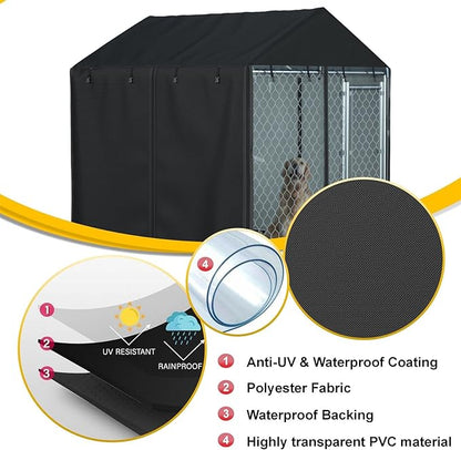 Outdoor Heavy Duty Dog Kennel Mesh Cage Cover - Waterproof & Dustproof - 600D - 6.76 ft X 6.76 ft X 5.5 ft