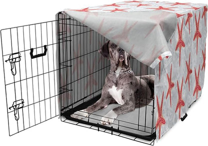 Lunarable Starfish Dog Crate Cover, Tropical Ocean with Sea Bubbles on Wavy Spiral Backdrop, Easy to Use Pet Kennel Cover for Medium Large Dogs, 48 Inch, Dark Coral Salmon