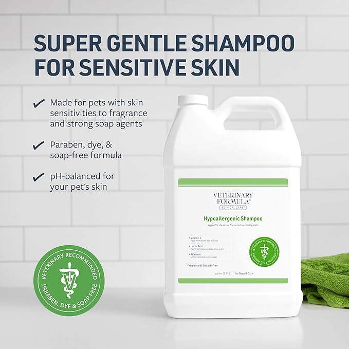 Veterinary Formula Clinical Care Hypoallergenic Shampoo for Dogs and Cats, 128 oz – No Harsh Ingredients – Fragrance-Free Pet Shampoo for Allergies and Sensitive Skin, Promotes Healthy Skin and Coat