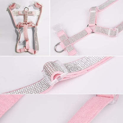 Dog Reflective Rhinestone Harness, No Pull Adjustable D-Ring Harness Walking Harness for Small Meduim Large Dog(Black,S)