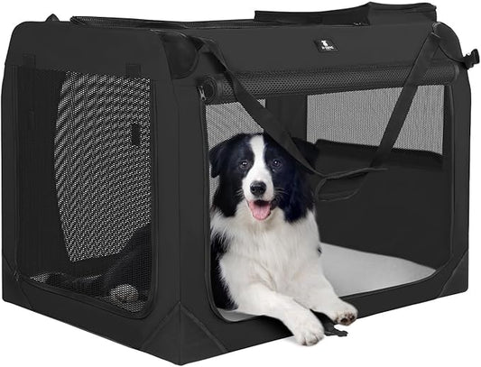 X-ZONE PET Dog Crate 3-Door Kennel, Collapsible Portable Soft Sided Pet Carriers for Indoor & Outdoor, Multiple (40-Inch, Carbon Black)