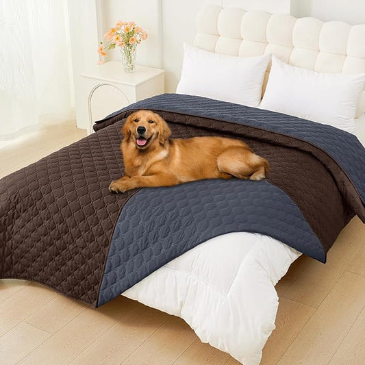 Smiry Waterproof Dog Blanket, Soft Dog Bed Cover Pet Blanket, Reversible Couch Cover for Dogs Washable, Pet Couch Covers for Sofa Furniture Protector for Puppy Cat (82x120 Inch, Chocolate/Dark Grey)