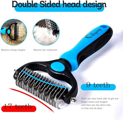 Pet Grooming Brush and Metal Comb Double Sided Long Hair Pet Undercoat Cleaner Knotting Comb for Cats and Dogs Removes Mats and Lint Effectively Removes Shedding or Flyaway Hair (Blue)