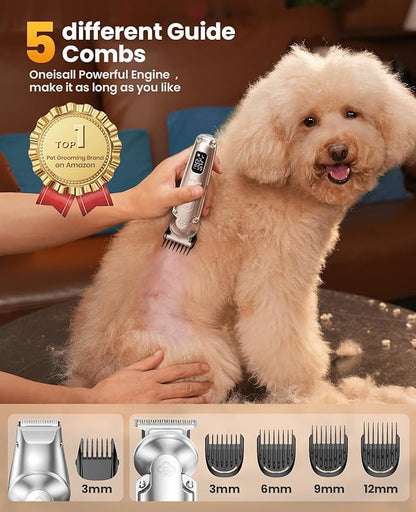 oneisall Dog Clippers and Paw Trimmer with Low Noise, 4 - in - 1 Cordless Dog Grooming Kit with 3 - Level Speed Clippers (7000 RPM) for Grooming Thick Hair, Waterproof Shaver for Dogs and Cats