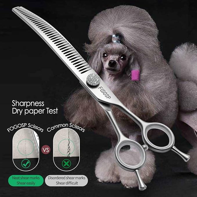 8.0'' Curved Chunkers Shears for Dog Grooming Professional Magic Dog Grooming Scissors with Big Artificial Diamonds 38 Teeth for Large Dog(8.0 in, Curved Chunkers)