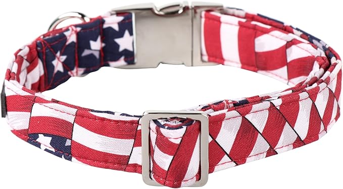 Lionet Paws Dog Collar, Comfortable Adjustable Cute Collar with Metal Buckle for Male Female Dogs Gift, July of 4th, Medium, Neck 13.5-22 inches