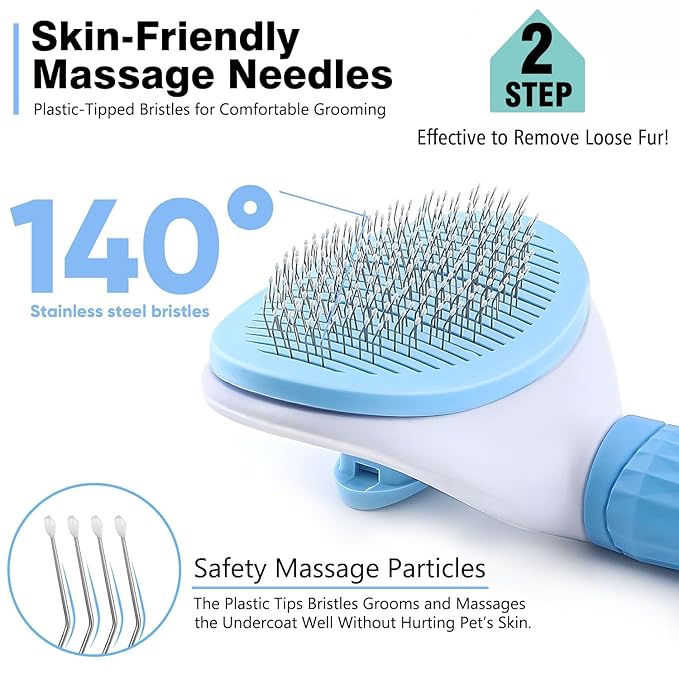 3PCS Dog Grooming Brush - Dog Brush for Shedding Massaging Bathing - Double Sided Shedding, Dematting Undercoat Rake - Self Cleaning Slicker Brush for Dogs and Cats with Long or Short Coats