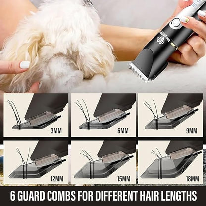 Grooming Kit for Dogs at Home - Rechargeable Low Noise Cat & Dog Clippers for Grooming Thick Hair - Cordless Grooming Clippers Includes Pet Hair Clippers, Nail Trimmer, Shears & Bath Brush