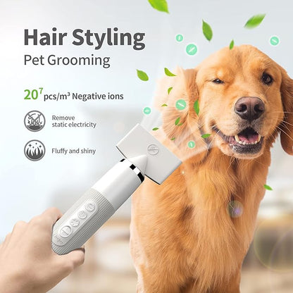 Dog Dryer, Portable Professional Pet Dog Blow Dryer, High Velocity Pet Dog Dryer for Household Travel Camping, Less Noise Pet Hair Grooming Hair Dryer, NTC Smart Temperature Adjustment